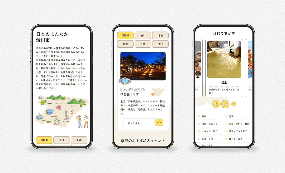 渋川市観光サイトのスマートフォン画面イメージ